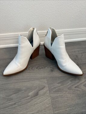 White Pointed-Toe Block Heel Ankle Boots